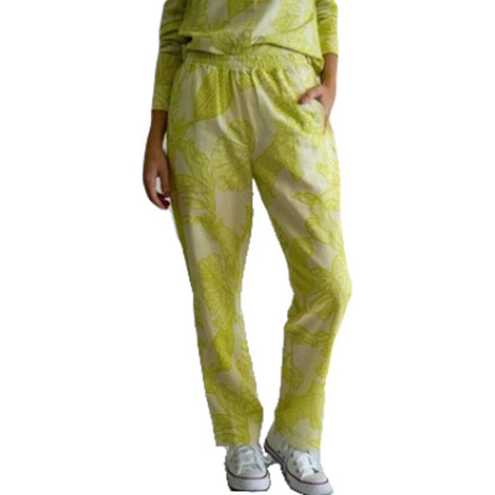 Nwot LAS SURENAS Pants S Linen Cotton Lime Green Leaf Straight Slit Pcks Cheetah